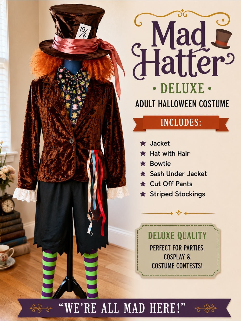 🎩 Mad Hatter Deluxe Adult Halloween Costume Complete Set